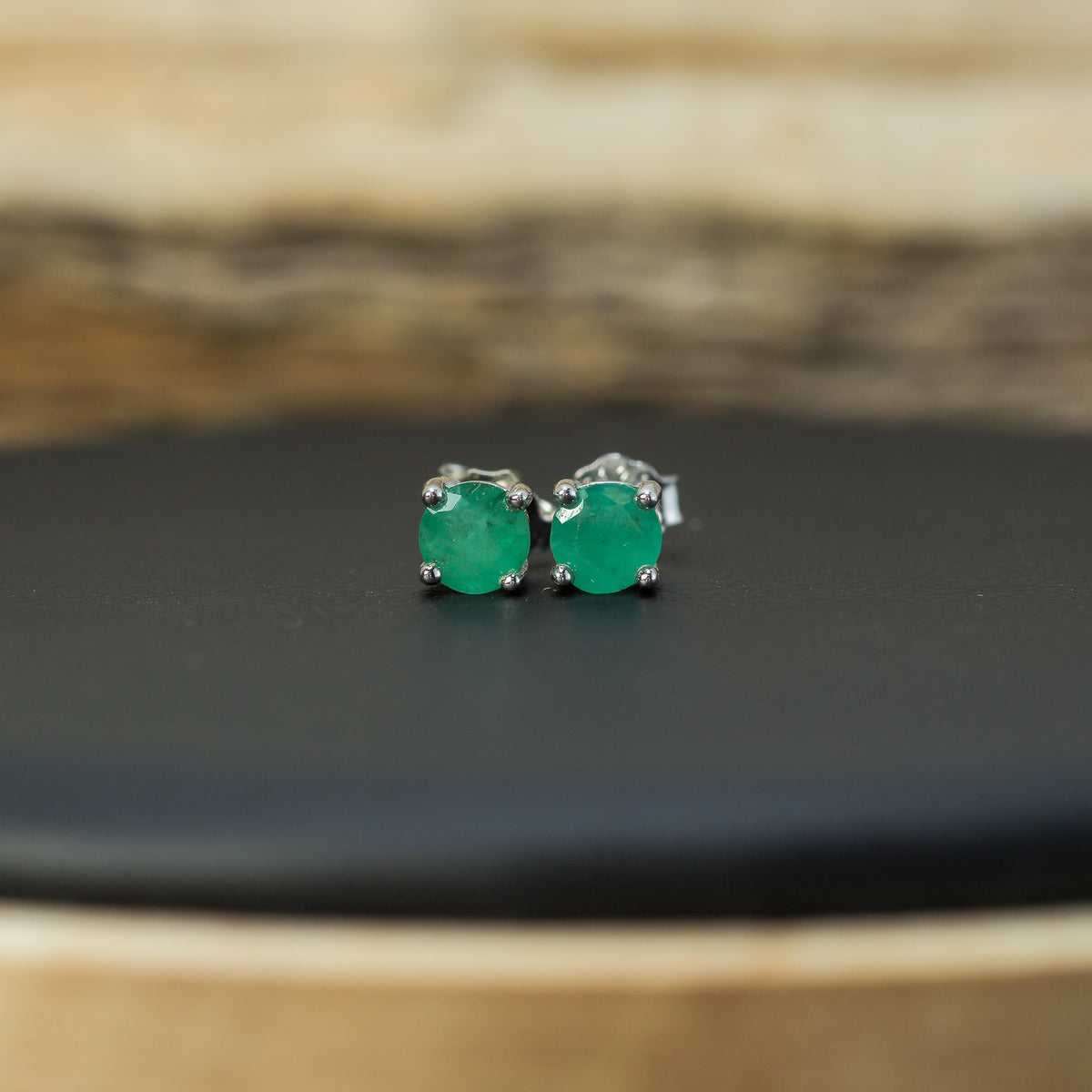 Verdant Natural Emerald Stud Earrings – 925 Sterling Silver