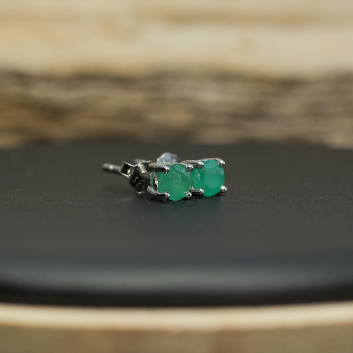 Verdant Natural Emerald Stud Earrings – 925 Sterling Silver