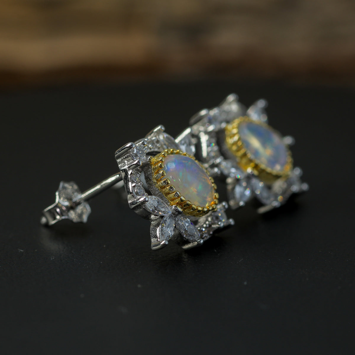 Celestial Ethiopian Opal Cluster Stud Earrings – 925 Sterling Silver with CZ Accents