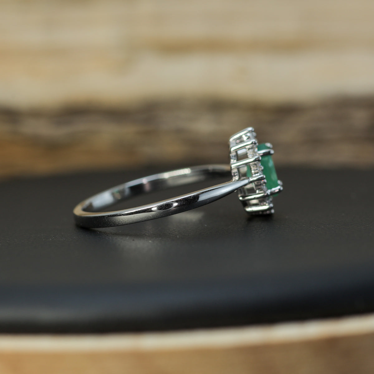Natural Emerald & Cubic Zirconia Halo Ring – 925 Sterling Silver