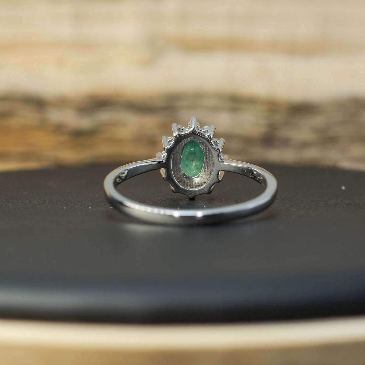 Natural Emerald & Cubic Zirconia Halo Ring – 925 Sterling Silver