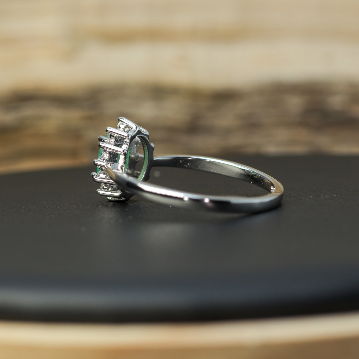 Natural Emerald & Cubic Zirconia Halo Ring – 925 Sterling Silver