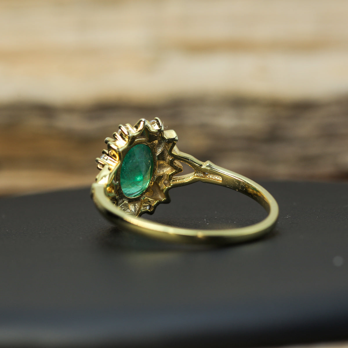 Natural Emerald & Cubic Zirconia Sunburst Halo Ring – Gold-Plated 925 Silver