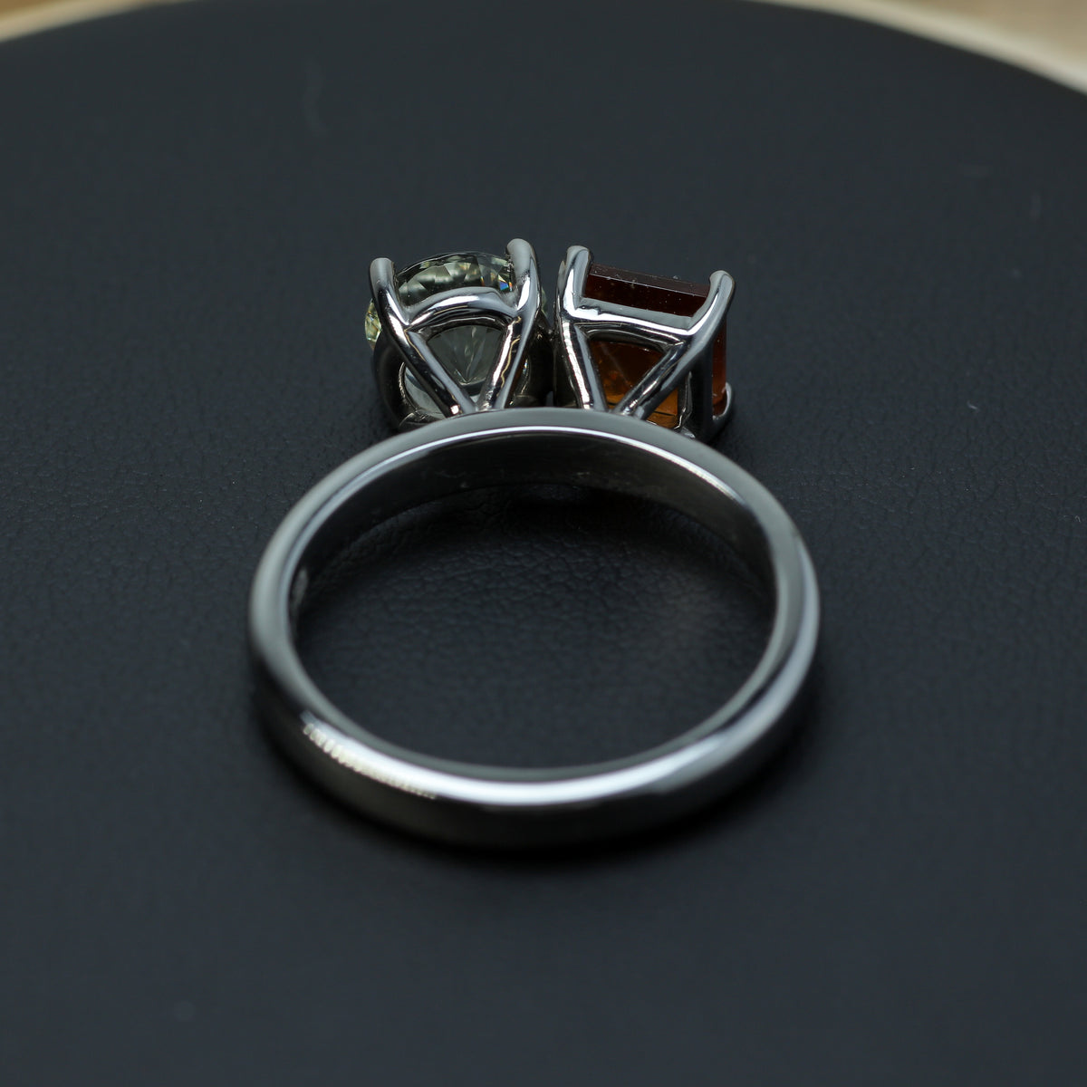 Studio-Cut Heliodor & Hessonite Garnet "Toi et Moi" Ring in Rhodium-Plated 925 Silver