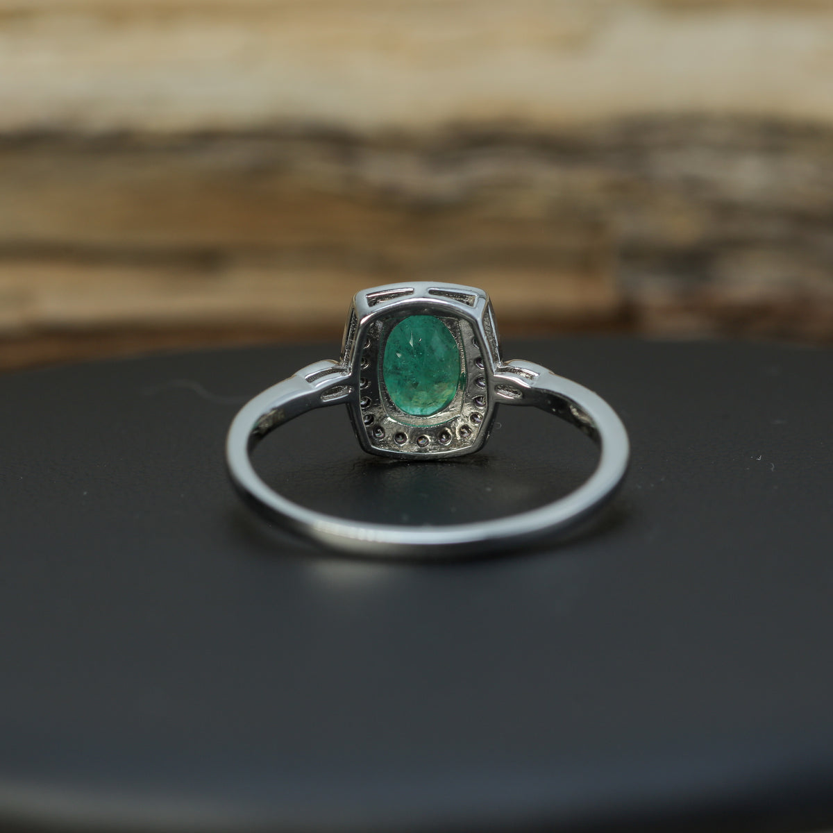 Natural Oval Emerald Halo Ring in 925 Sterling Silver
