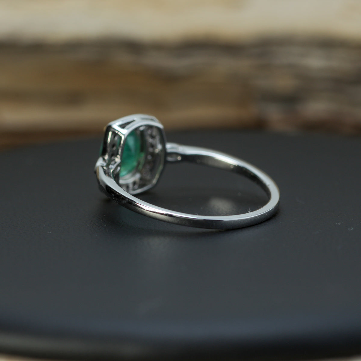 Natural Oval Emerald Halo Ring in 925 Sterling Silver