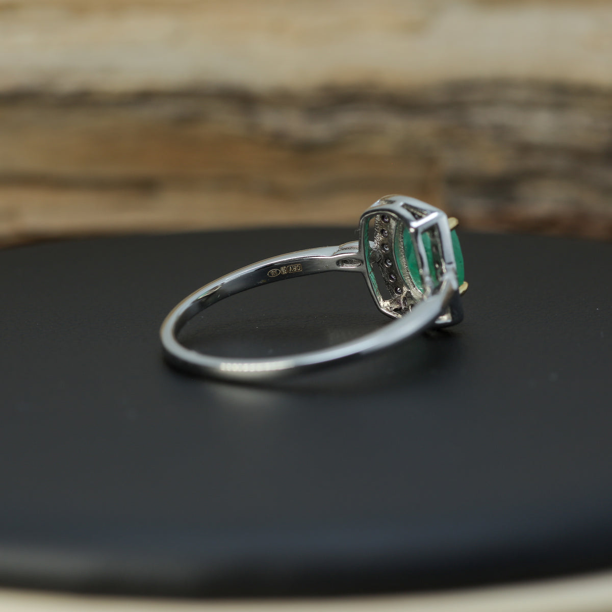 Natural Oval Emerald Halo Ring in 925 Sterling Silver