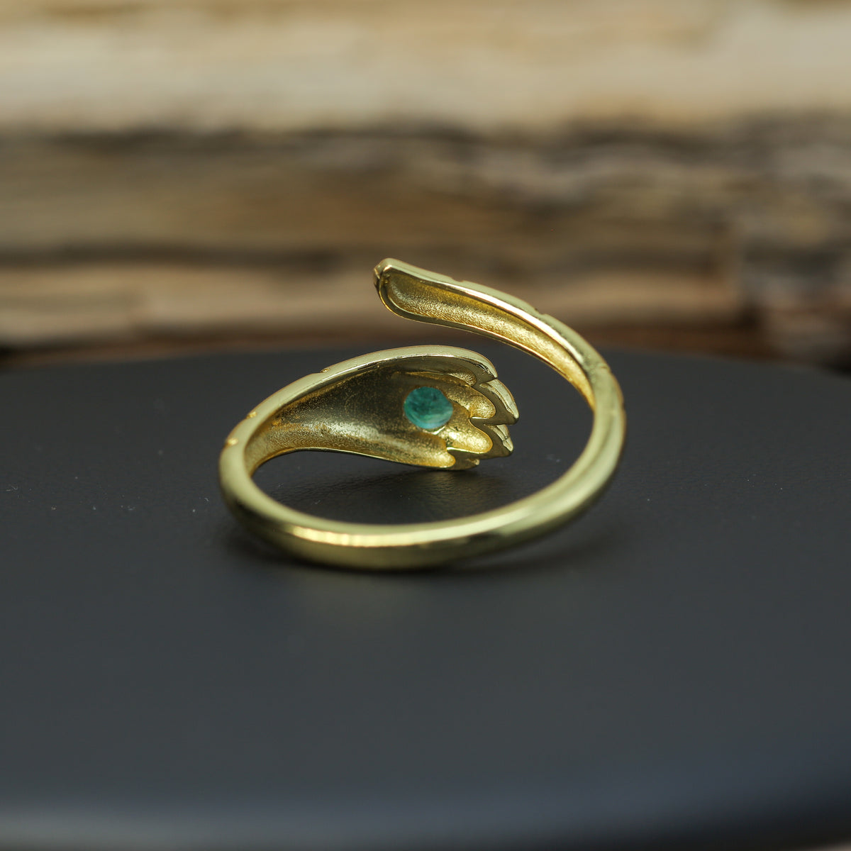 Adjustable Natural Emerald Paw Bypass Ring in Gold Vermeil (925 Silver)