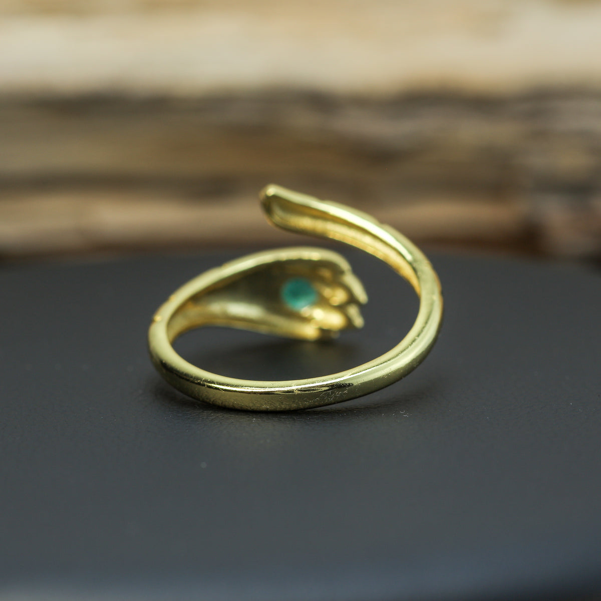 Adjustable Natural Emerald Paw Bypass Ring in Gold Vermeil (925 Silver)