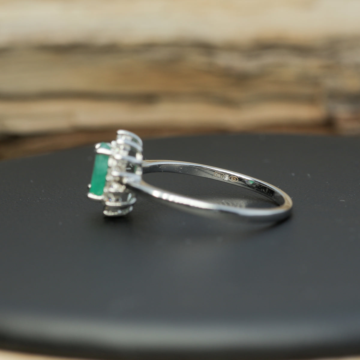 Natural Oval Emerald Cluster Halo Ring in 925 Sterling Silver