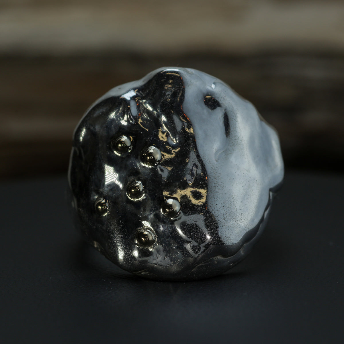 "Raw Melt" Sculptural 925 Silver Signet with 10ct Gold Accents (21g)