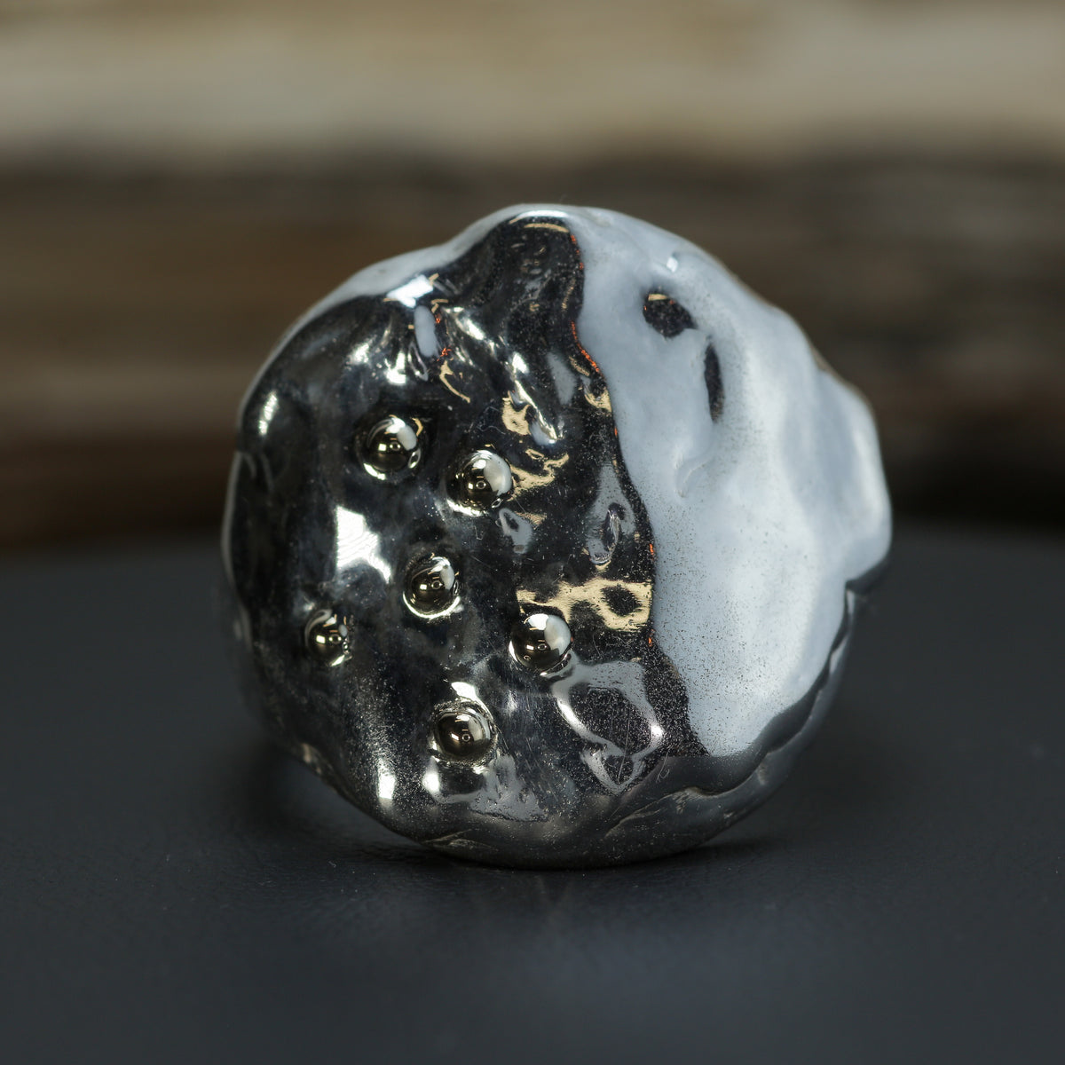 "Raw Melt" Sculptural 925 Silver Signet with 10ct Gold Accents (21g)
