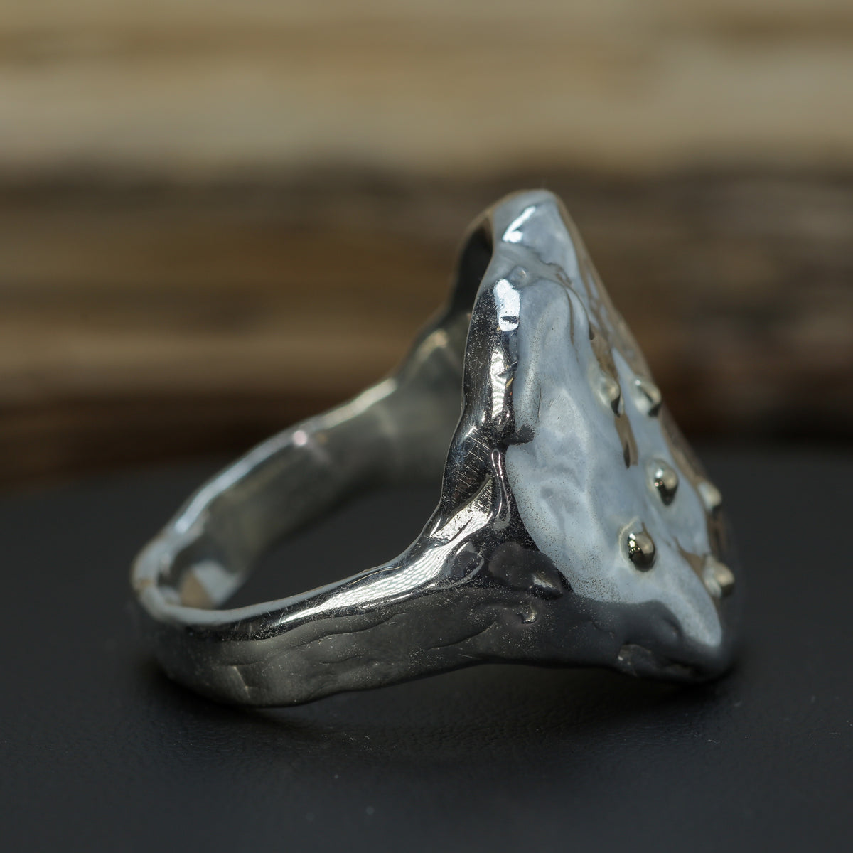 "Raw Melt" Sculptural 925 Silver Signet with 10ct Gold Accents (21g)