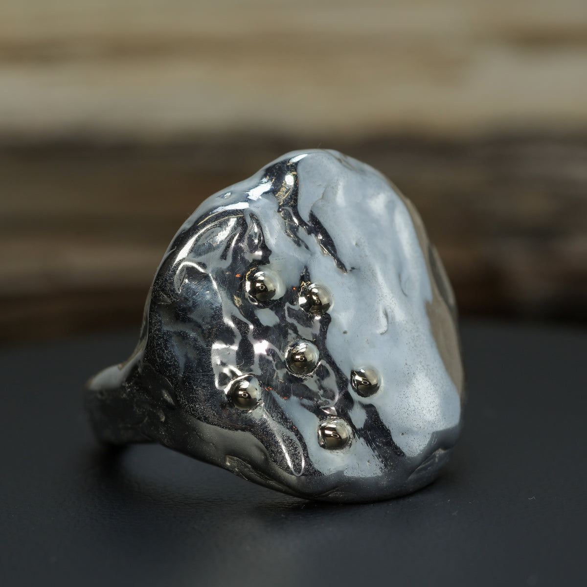 "Raw Melt" Sculptural 925 Silver Signet with 10ct Gold Accents (21g)