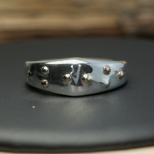 Tri-Gold Granulated 925 Silver Signet Ring (11.7g)