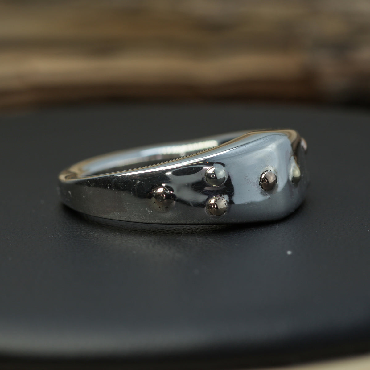 Tri-Gold Granulated 925 Silver Signet Ring (11.7g)