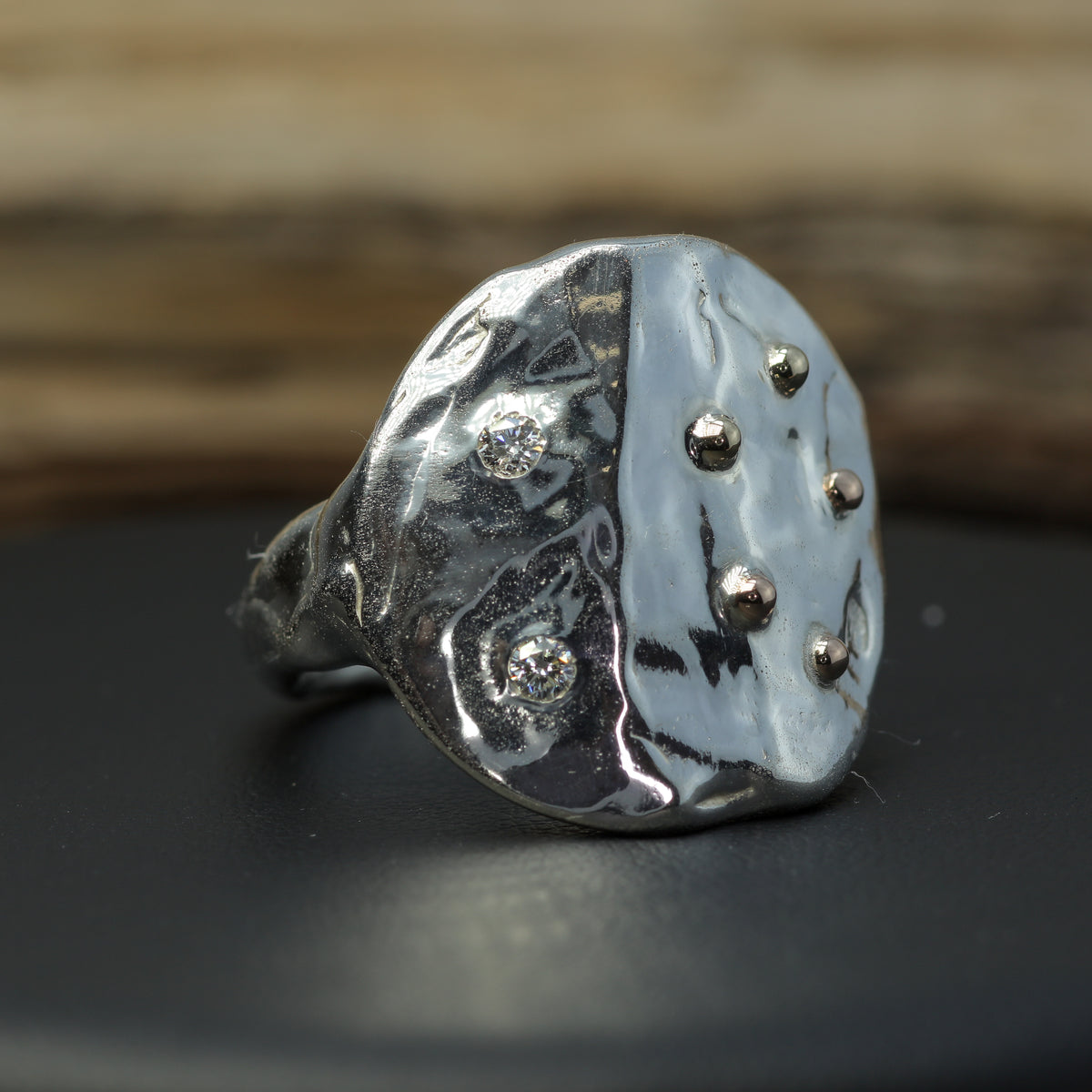 "Celestial Shield" 21g Silver Signet with Gold Accents & Flush Lab Diamonds