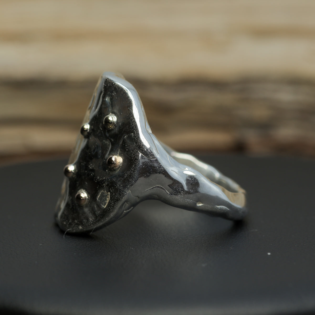 "Celestial Shield" 21g Silver Signet with Gold Accents & Flush Lab Diamonds