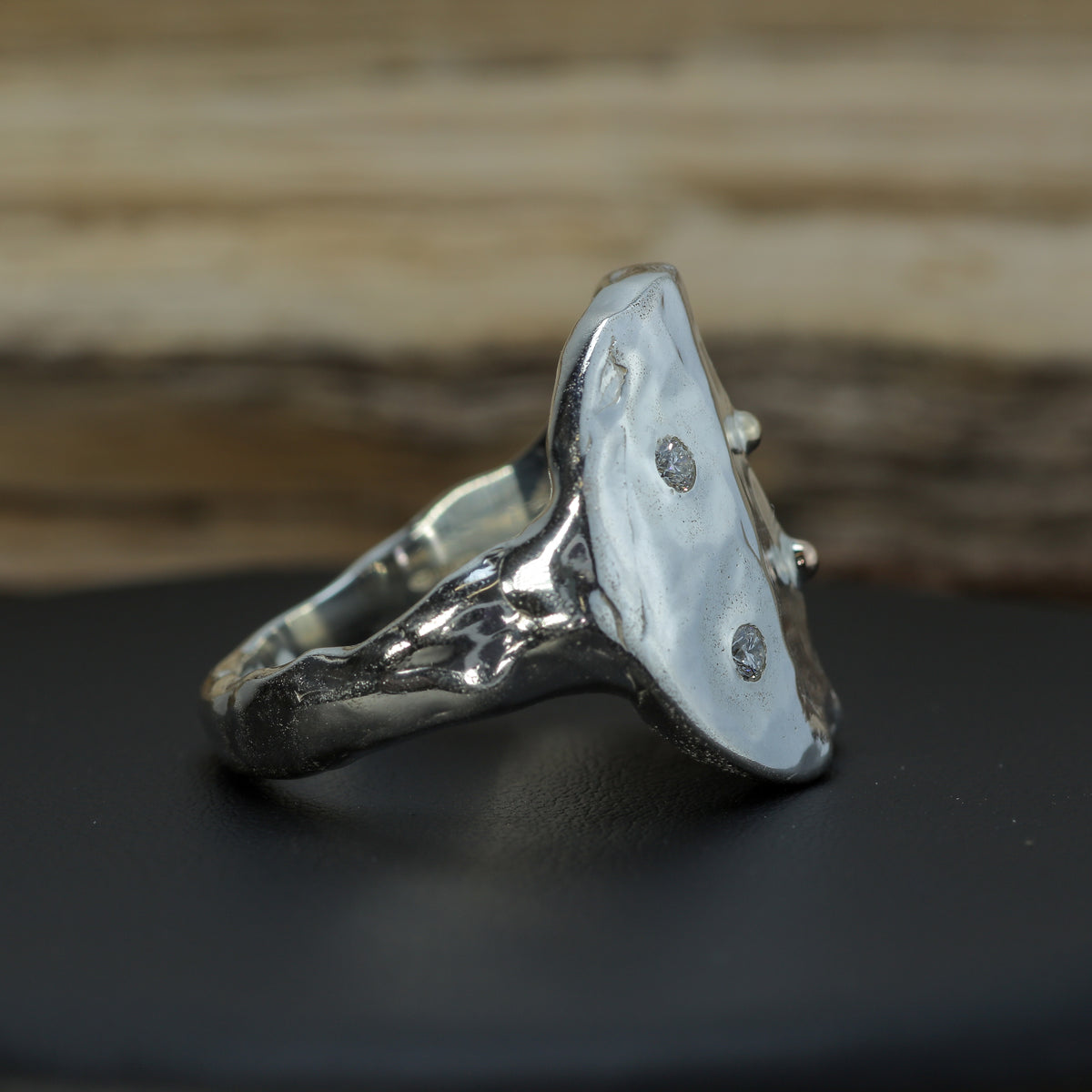 "Celestial Shield" 21g Silver Signet with Gold Accents & Flush Lab Diamonds
