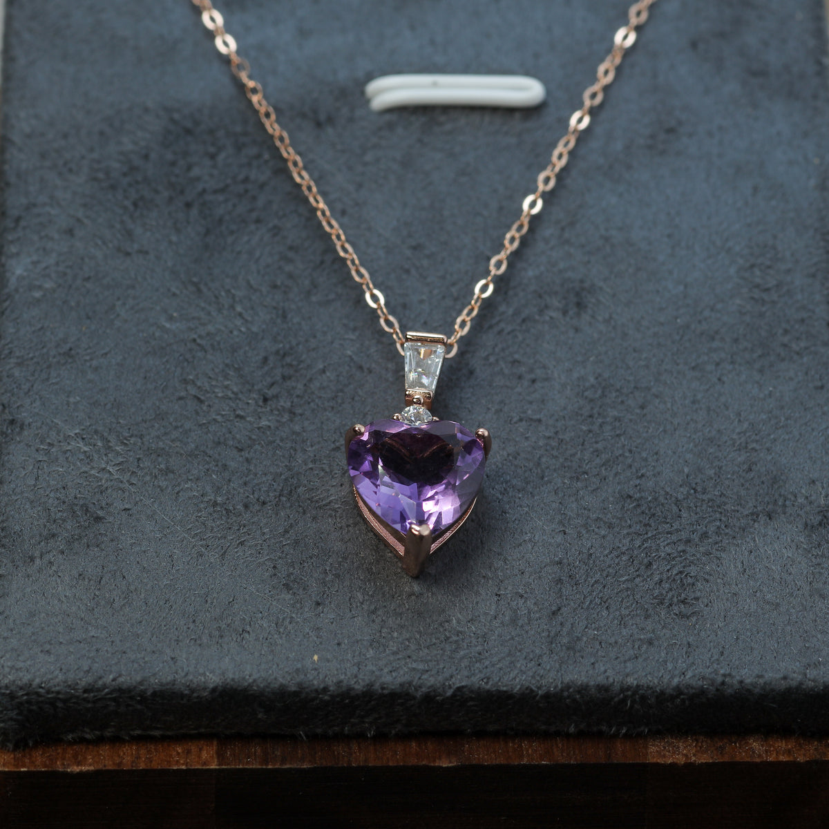 Heart-Cut Natural Amethyst Pendant Necklace in Rose Gold Vermeil (925 Silver)