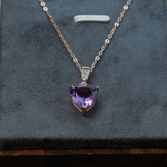 Heart-Cut Natural Amethyst Pendant Necklace in Rose Gold Vermeil (925 Silver)