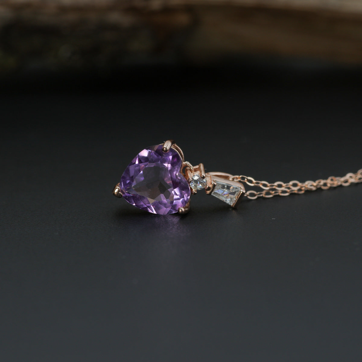 Heart-Cut Natural Amethyst Pendant Necklace in Rose Gold Vermeil (925 Silver)
