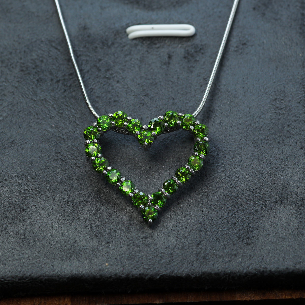 Natural Chrome Diopside Heart Pendant Necklace in 925 Silver (20")