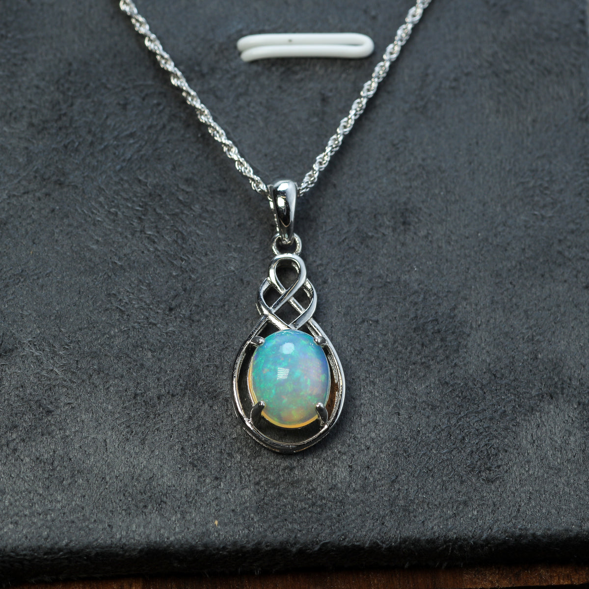Celtic Knot Natural Ethiopian Opal Pendant Necklace in 925 Silver