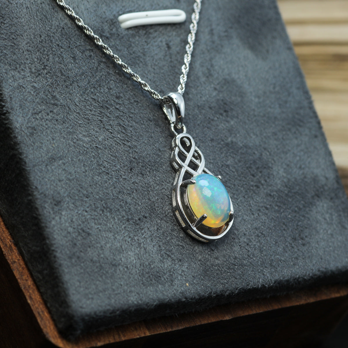 Celtic Knot Natural Ethiopian Opal Pendant Necklace in 925 Silver