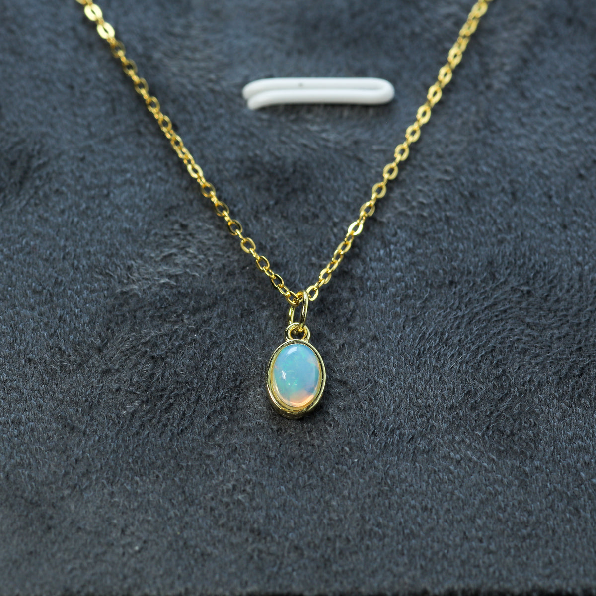 Petite Natural Ethiopian Opal Bezel Pendant Necklace in Gold-Plated 925 Silver