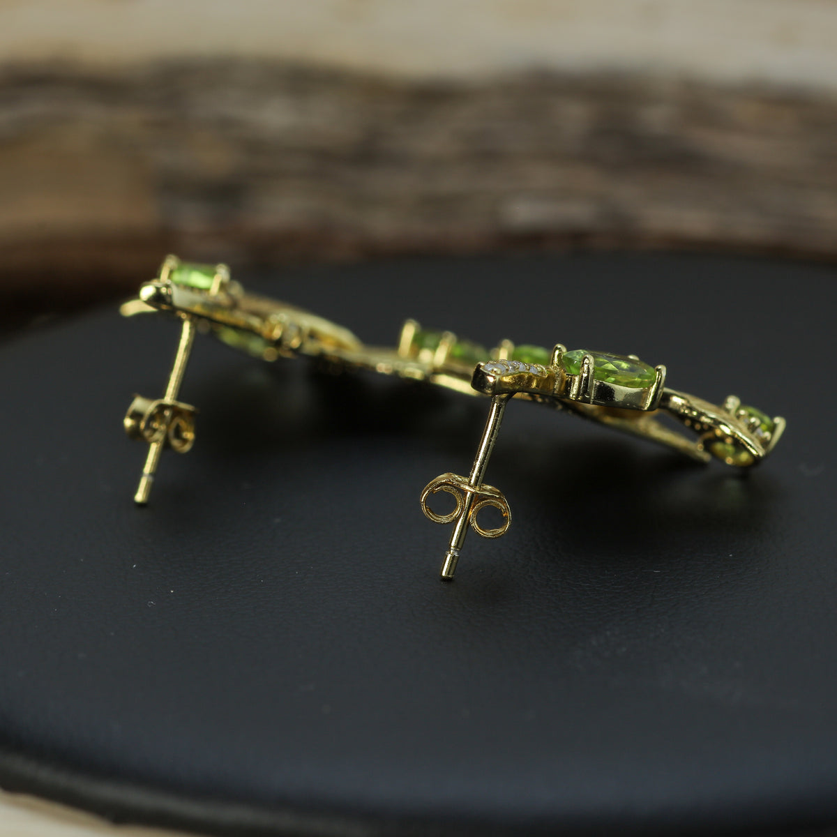 Organic Ginkgo Leaf Natural Peridot Statement Earrings in Gold-Plated 925 Silver